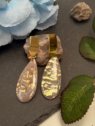 Ręcznie Robione Kolczyki "Kropla Glamour Taupe"|Glina Polimerowa & Złoto