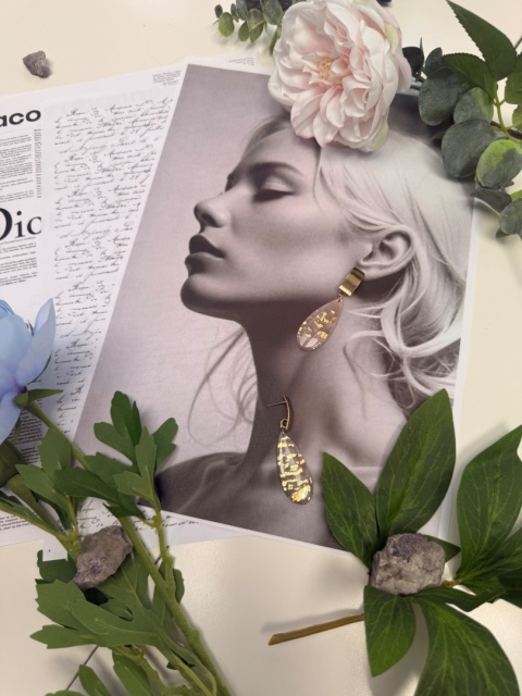 Ręcznie Robione Kolczyki "Kropla Glamour Taupe"|Glina Polimerowa & Złoto