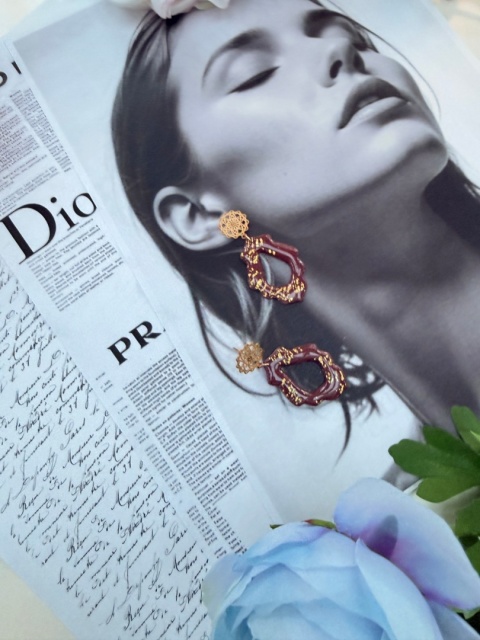 Ręcznie Robione Kolczyki"Bordowa Koronka"|Glina Polimerowa|Ażurowy Kształt