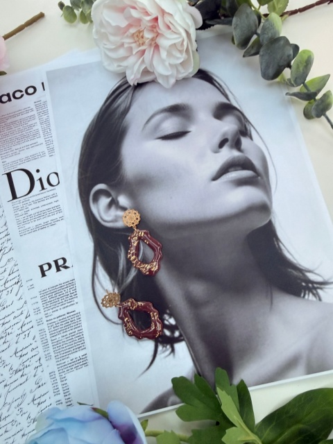 Ręcznie Robione Kolczyki"Bordowa Koronka"|Glina Polimerowa|Ażurowy Kształt