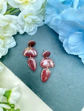 bez Ręcznie Robione Kolczyki "Kaskada Wina"|Trzy Elementy&Płatki Złota