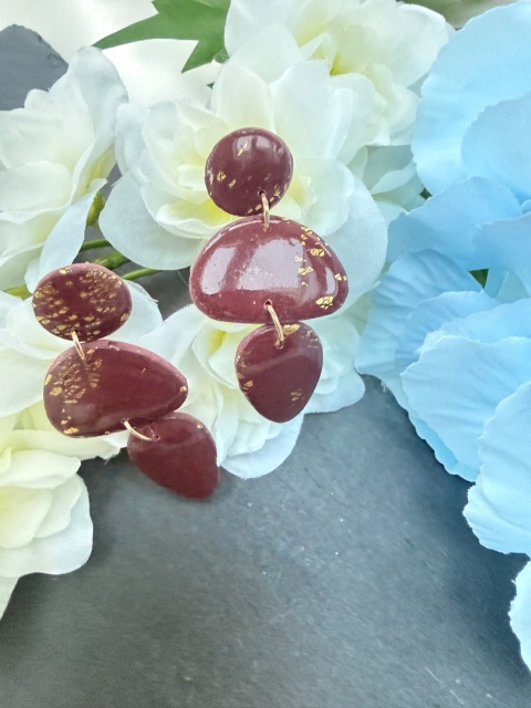 bez Ręcznie Robione Kolczyki "Kaskada Wina"|Trzy Elementy&Płatki Złota