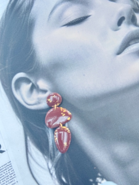 bez Ręcznie Robione Kolczyki "Kaskada Wina"|Trzy Elementy&Płatki Złota