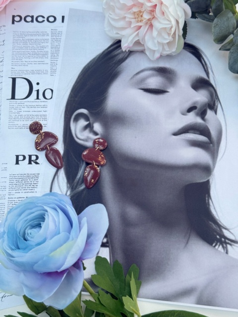 bez Ręcznie Robione Kolczyki "Kaskada Wina"|Trzy Elementy&Płatki Złota