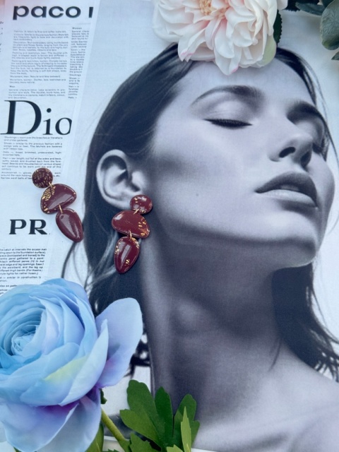 bez Ręcznie Robione Kolczyki "Kaskada Wina"|Trzy Elementy&Płatki Złota